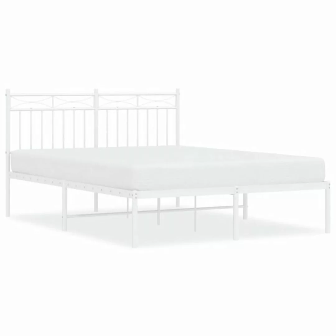 vidaXL Bett Bettgestell mit Kopfteil Metall Weiß 135x190 cm günstig online kaufen