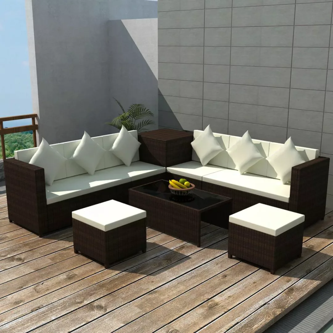 8-tlg. Garten-lounge-set Mit Auflagen Poly Rattan Braun günstig online kaufen
