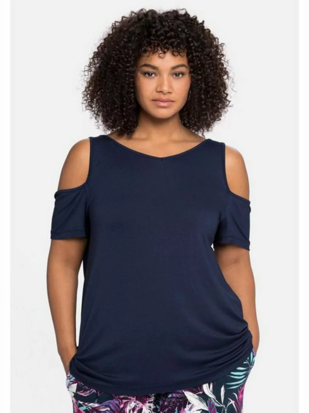Sheego T-Shirt "Große Größen", mit V-Ausschnitt, im schulterfreien Look günstig online kaufen
