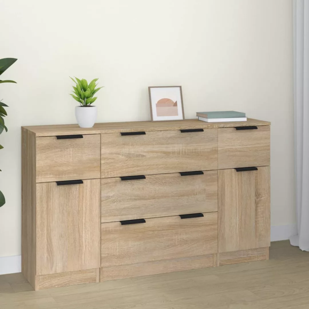 Vidaxl 3-tlg. Sideboard-set Sonoma-eiche Holzwerkstoff günstig online kaufen