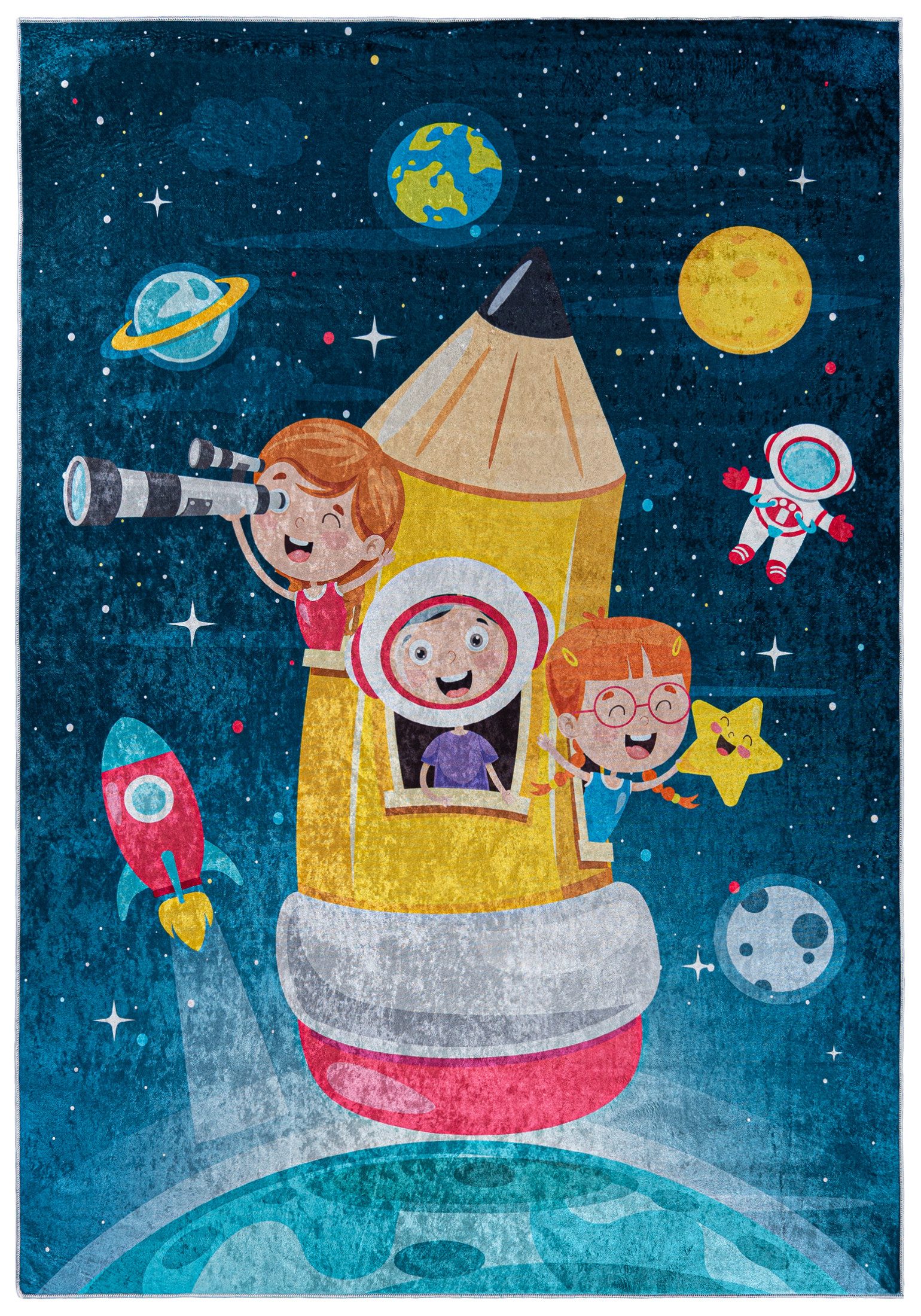 Mazovia Kinderteppich Kinderteppich Kinderzimmerteppich Planeten Weltraum, günstig online kaufen