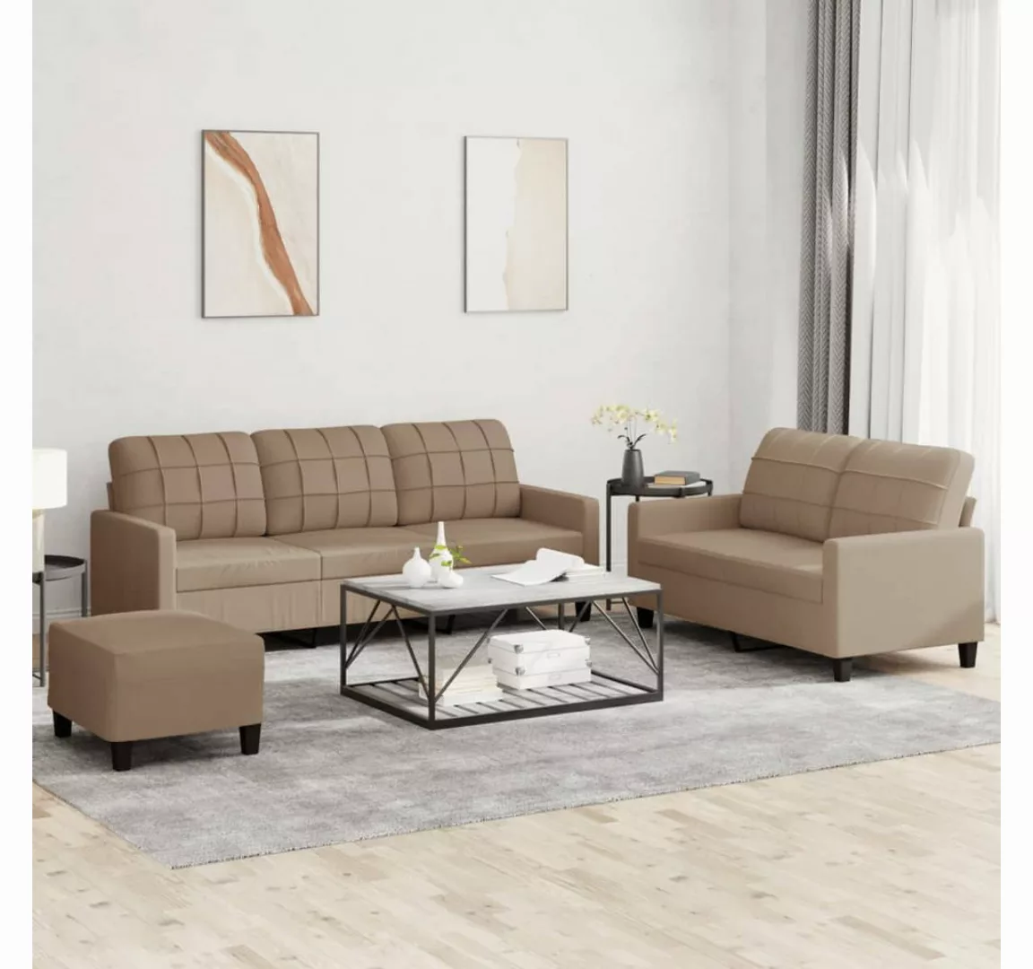 vidaXL Sofa Sofagarnitur mit Kissen Kunstleder, Standard + Fußhocker, Braun günstig online kaufen