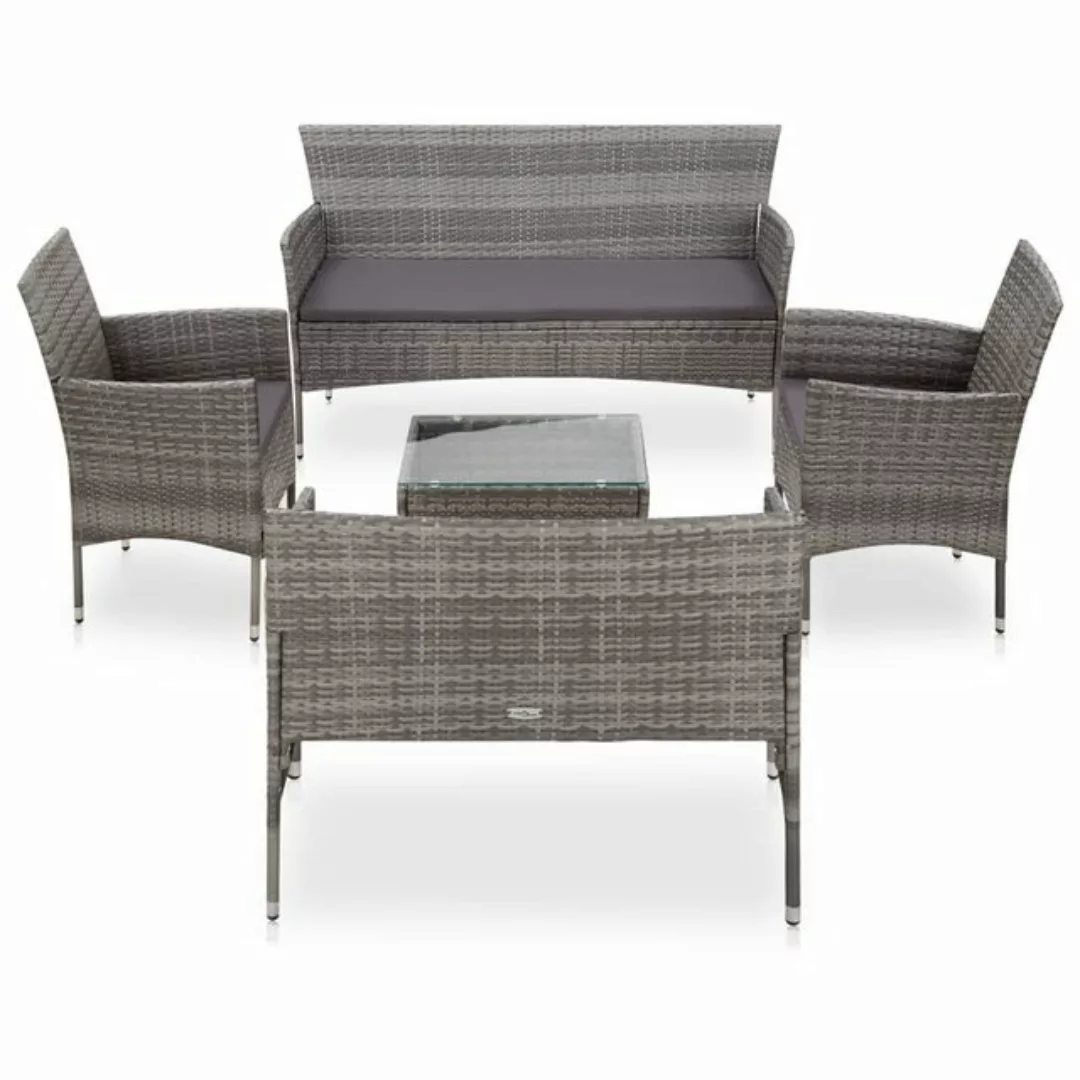 furnicato Loungesofa 5-tlg. Garten-Lounge-Set mit Auflagen Poly Rattan Grau günstig online kaufen