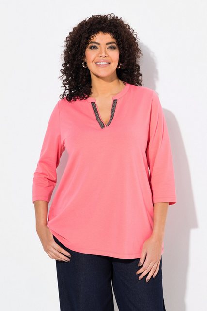 Ulla Popken Longshirt Longshirt A-Linie Tunika-Ausschnitt 3/4-Arm günstig online kaufen