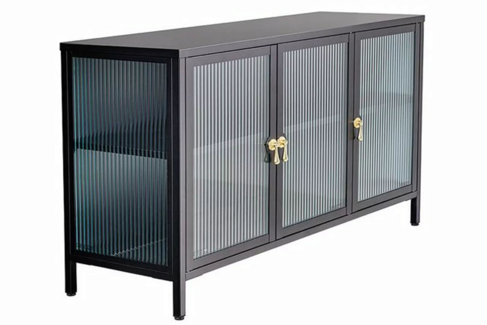 Licht-Erlebnisse Glasvitrine MOREL Glas Metall 105 x 70 cm Schwarz Gold 3 T günstig online kaufen