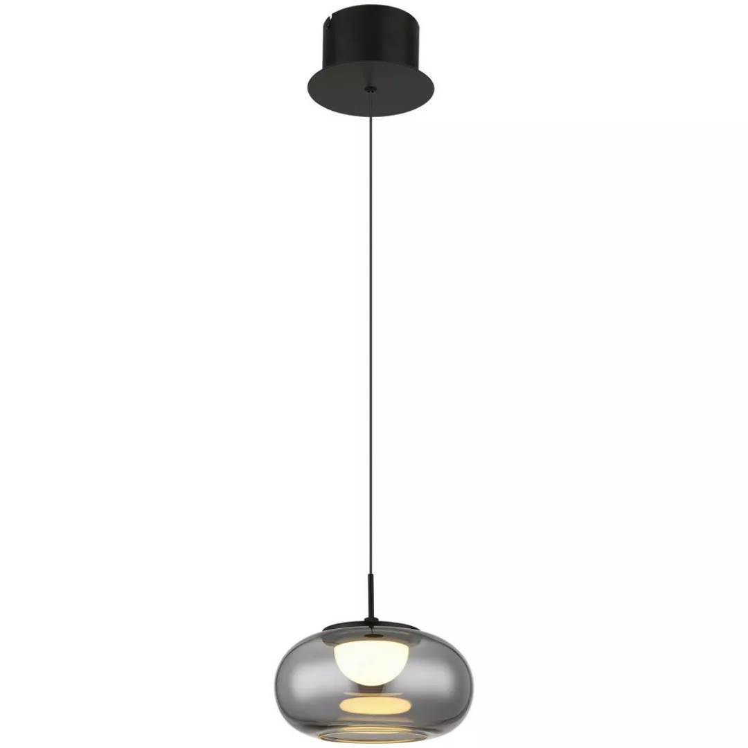 GLOBO LED-Pendelleuchte schwarz mattschwarz Rauch Glas Metall H/D: ca. 150x günstig online kaufen