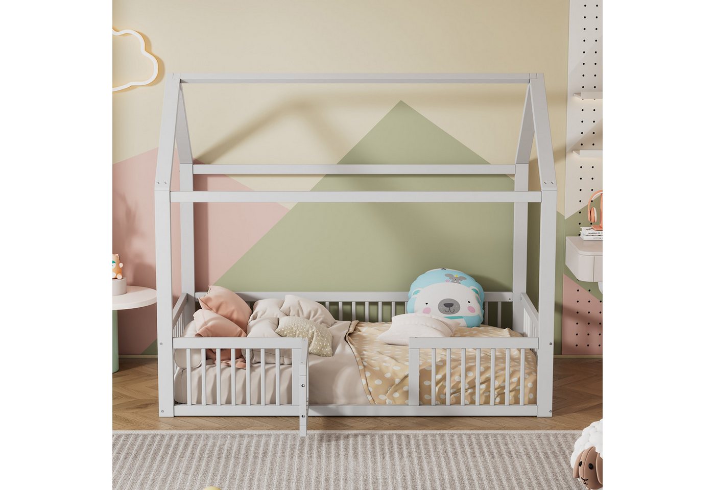 KoDise Kinderbett Hausbett Holzbett mit Türchen, Zaun,Kiefernholz,Robuste K günstig online kaufen