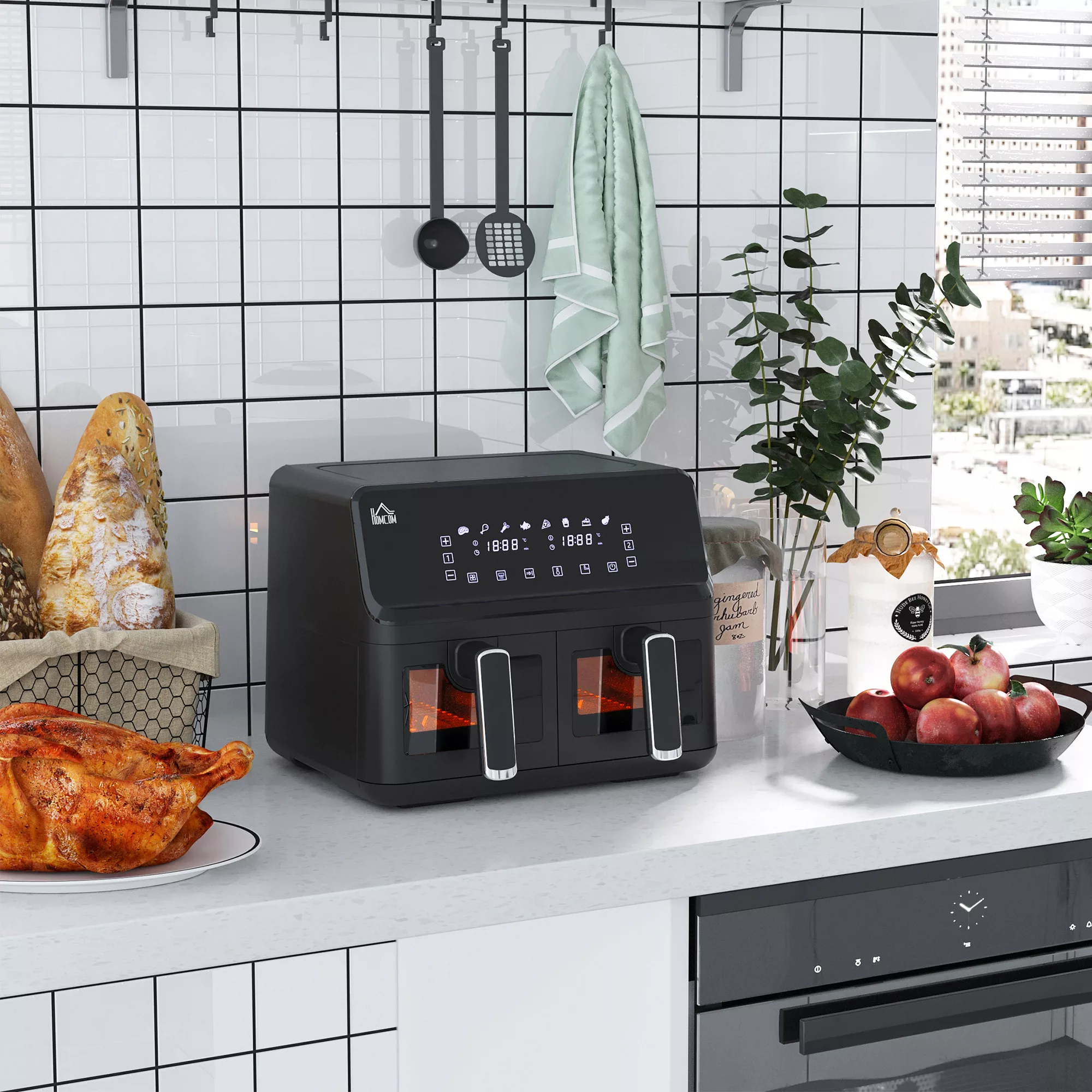 HOMCOM Heißluftfritteuse ohne Öl Doppelkammer 8 L - 2500 W - 8 Programme, L günstig online kaufen