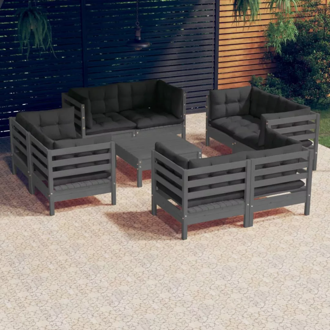 9-tlg. Garten-lounge-set Mit Anthrazit Kissen Kiefernholz günstig online kaufen