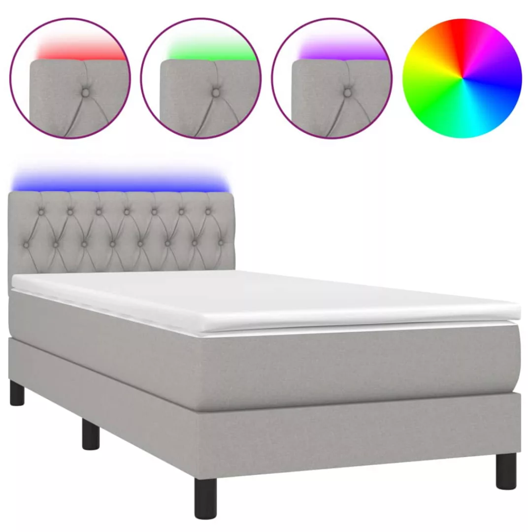 Vidaxl Boxspringbett Mit Matratze & Led Hellgrau 100x200 Cm Stoff günstig online kaufen