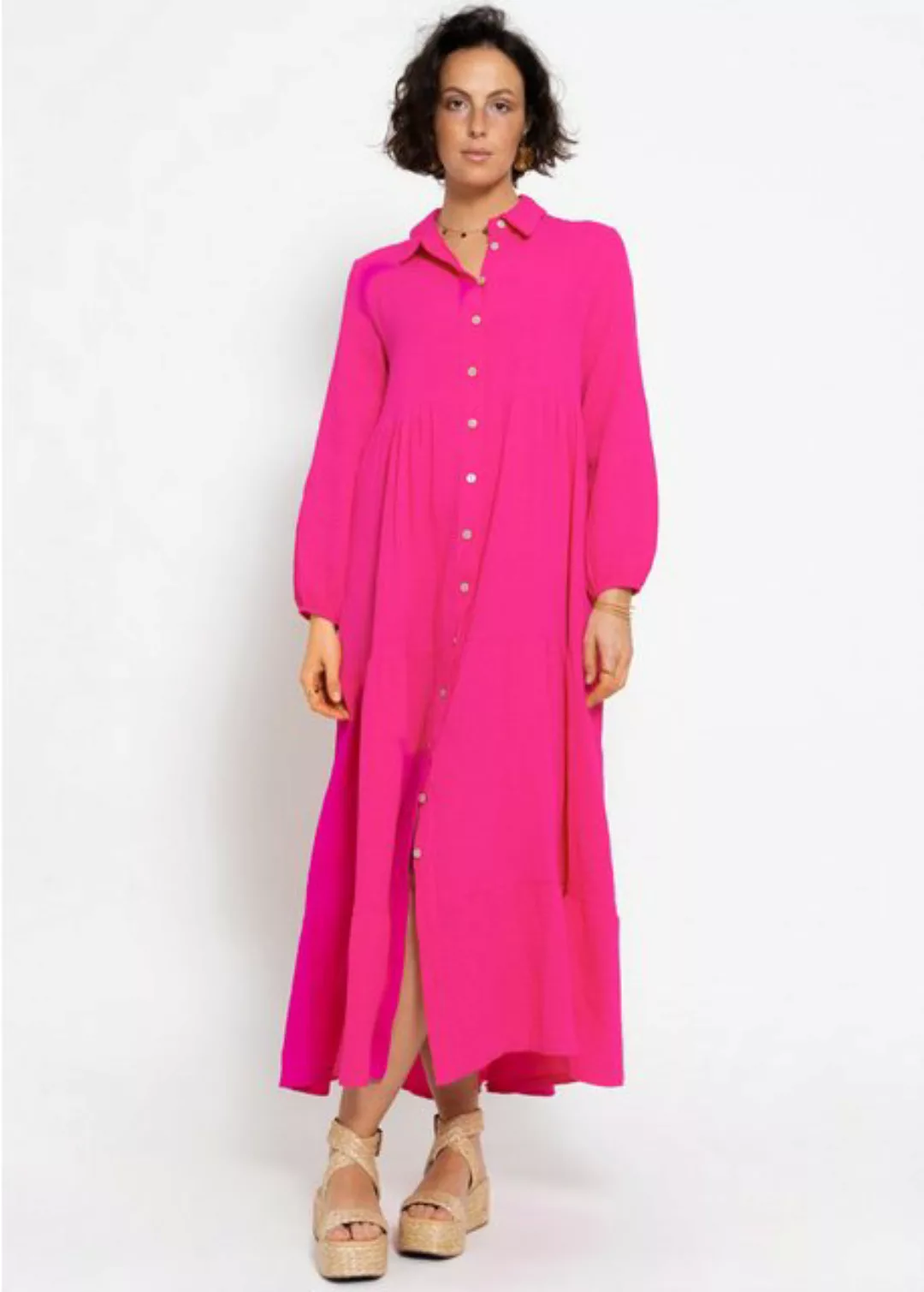 SASSYCLASSY Maxikleid Musselin Maxi Kleid mit Volants Baumwollleid mit Krag günstig online kaufen
