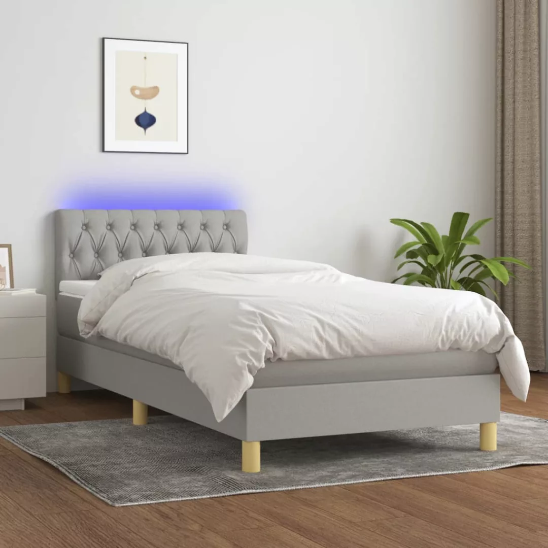 Vidaxl Boxspringbett Mit Matratze & Led Hellgrau 100x200 Cm Stoff günstig online kaufen