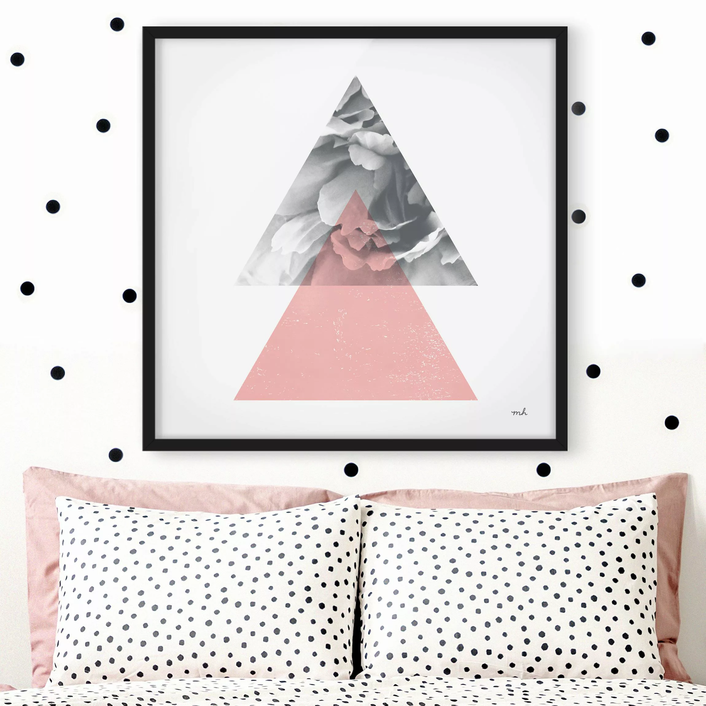 Bild mit Rahmen Dreiecke mit Blüte günstig online kaufen