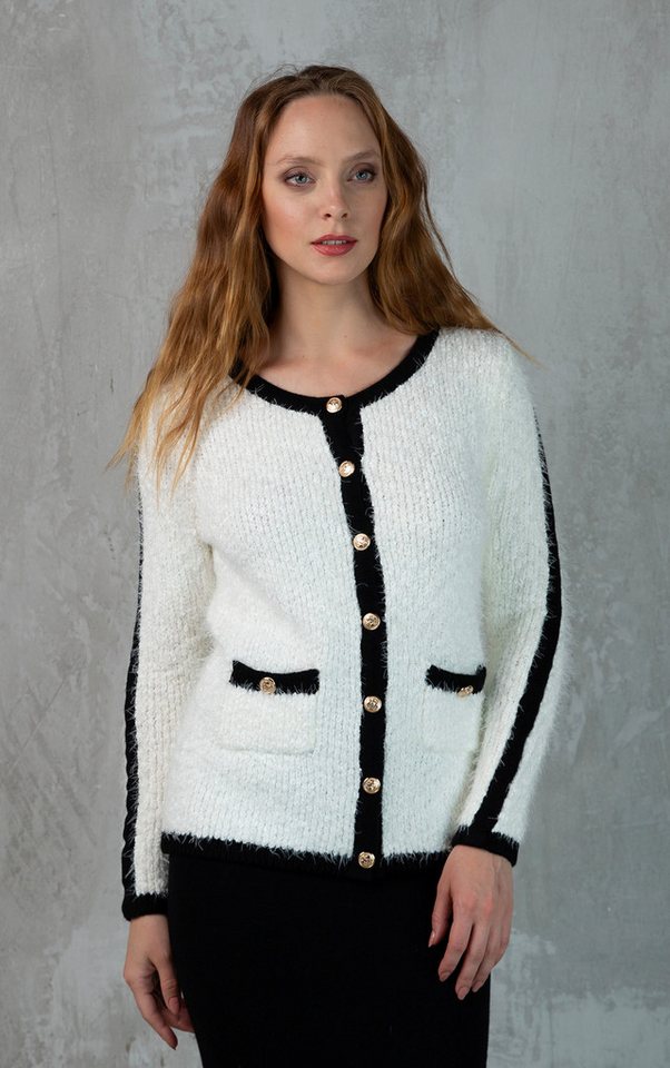 Passioni Cardigan Kuscheliger Cardigan mit Kontraststreifen und Knöpfen günstig online kaufen