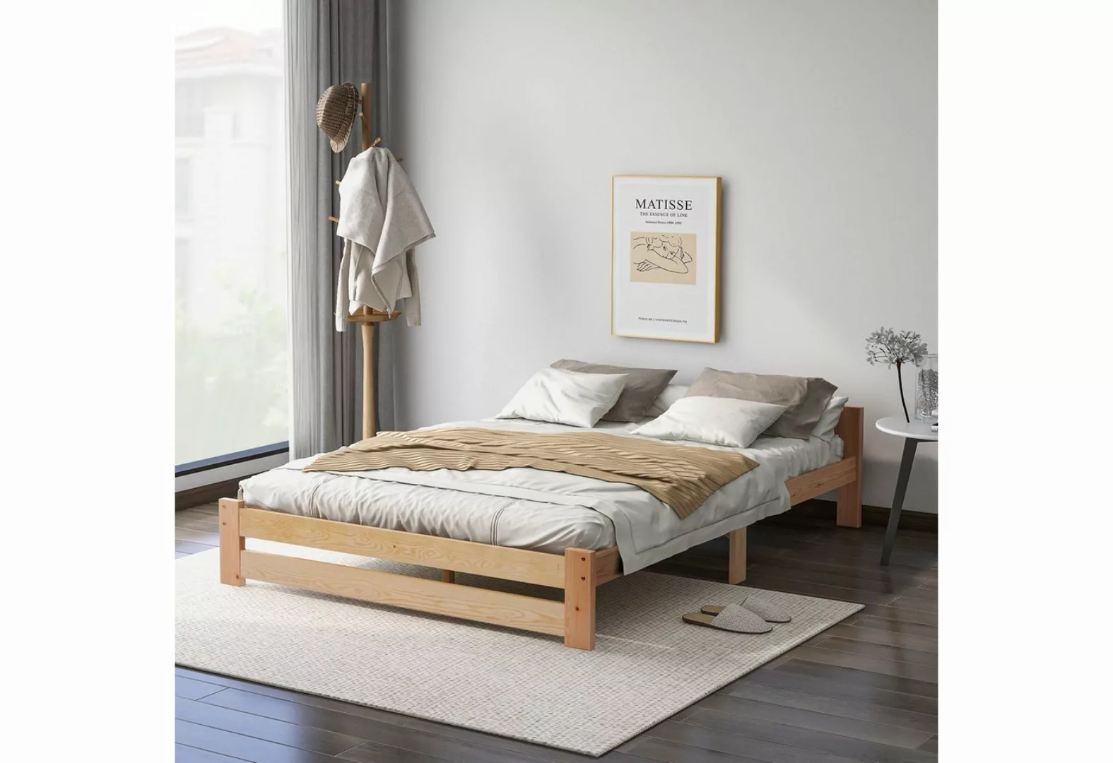 Ulife Massivholzbett Beige Doppelbett 140x200cm mit Kopfteil und Lattenrost günstig online kaufen