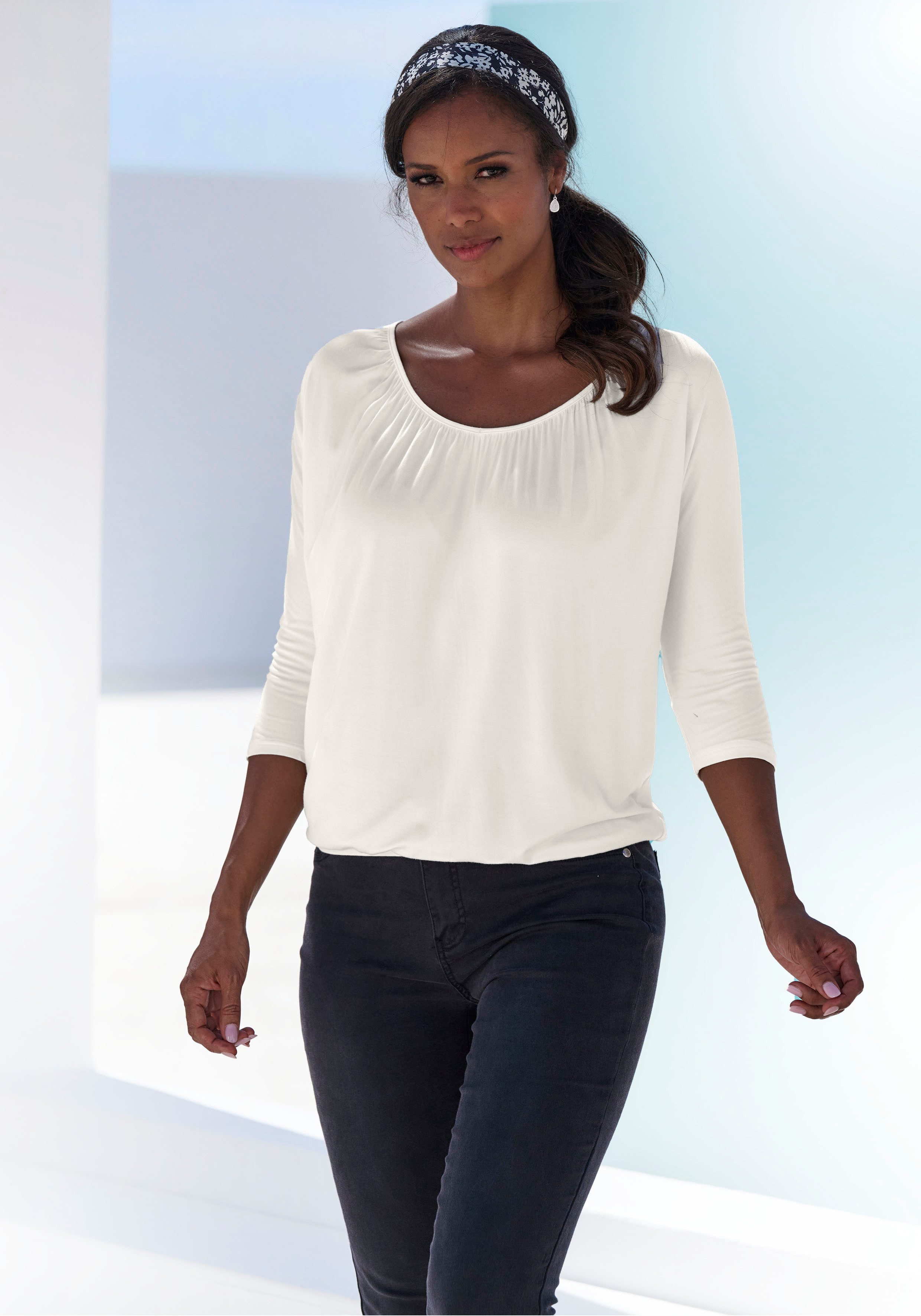 LASCANA 3/4-Arm-Shirt mit zarter Raffung am günstig online kaufen
