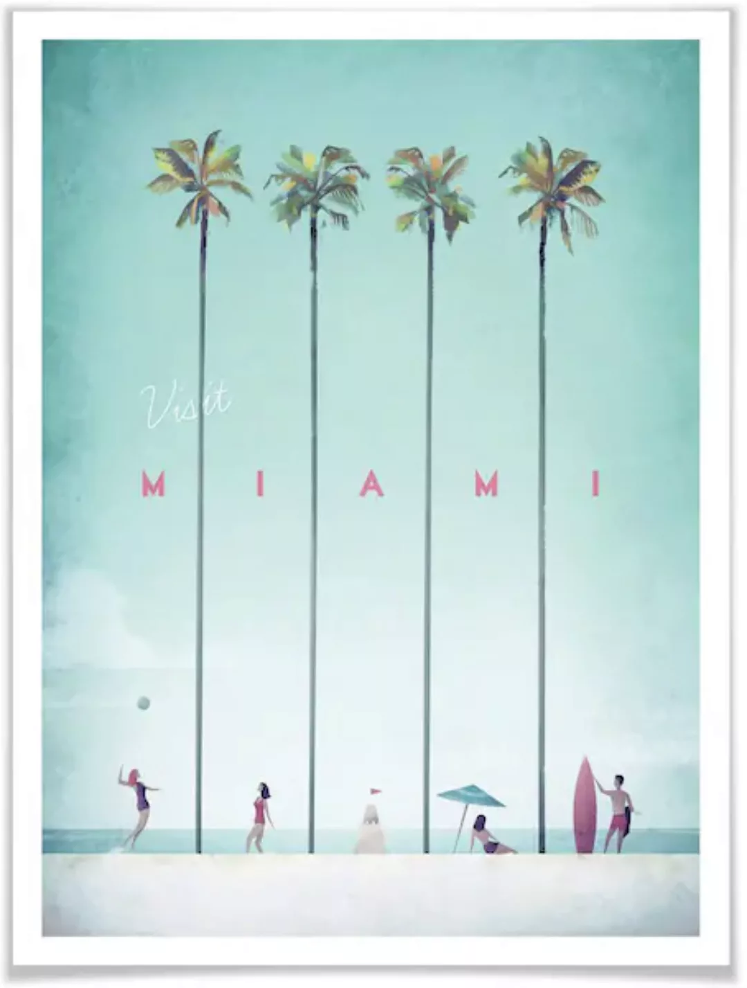 Wall-Art Poster »Palmen Urlaub Miami Strand«, Strand, (1 St.), Poster ohne günstig online kaufen