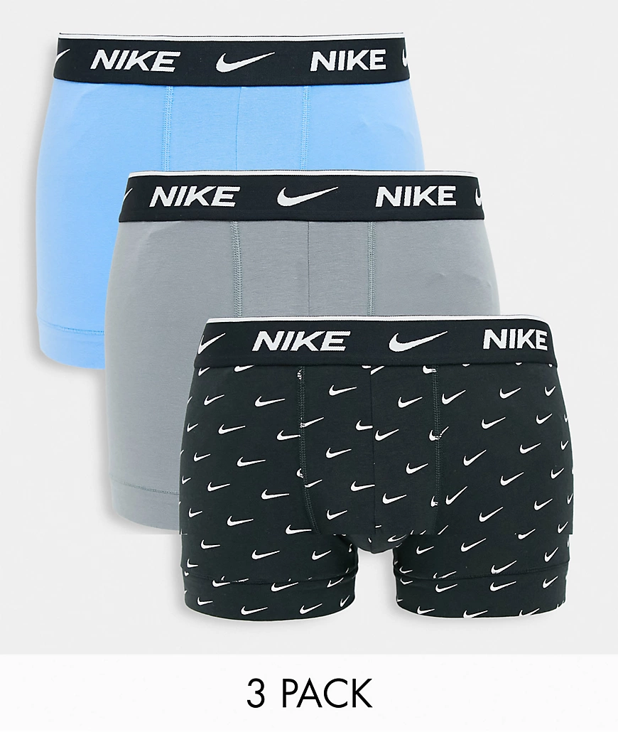 Nike - Unterhosen aus elastischer Baumwolle im 3er-Pack in Blau/Grau/Schwar günstig online kaufen