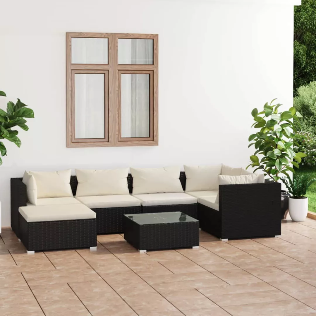 Vidaxl 7-tlg. Garten-lounge-set Mit Kissen Poly Rattan Schwarz günstig online kaufen