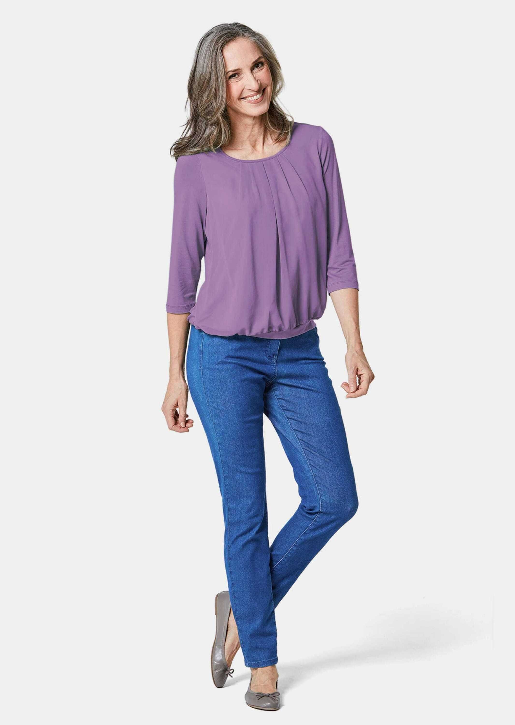 GOLDNER Kurzarmbluse Kurzgröße: Chiffon-Shirt gelb, Rundhals günstig online kaufen