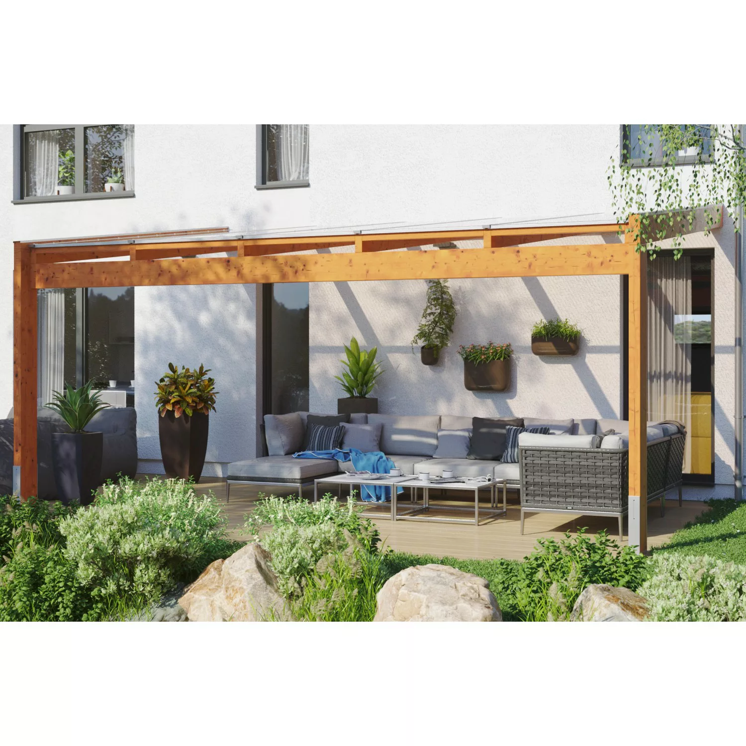 Skan Holz Terrassenüberdachung Novara 557 cm x 309 cm Eiche hell günstig online kaufen