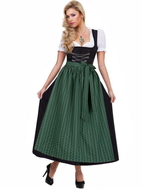 Almbock Dirndl Langes Dirndl Luisa (2-tlg) schwarz mit grüner Schürze günstig online kaufen