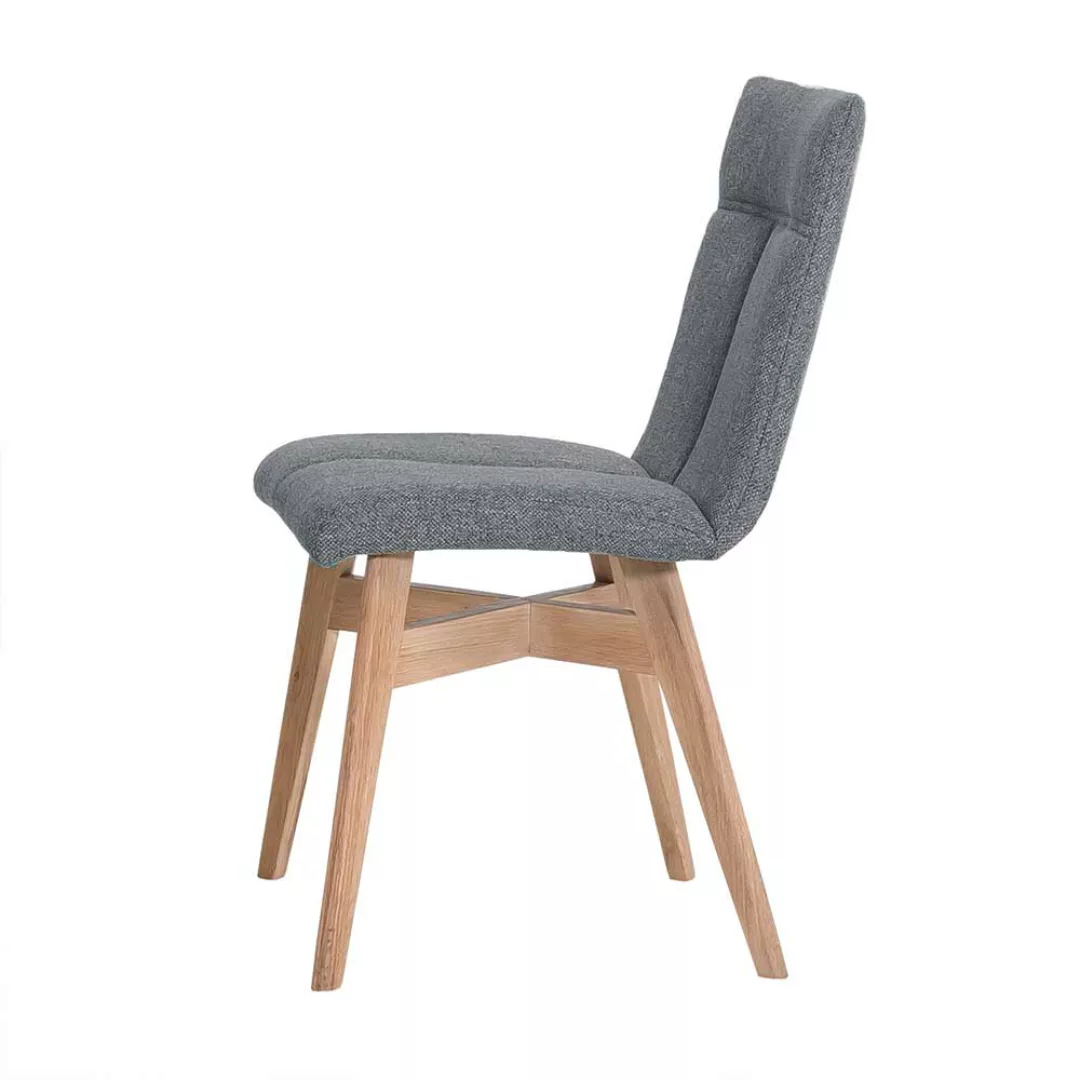 2 Stühle in Grau Webstoff Massivholzgestell aus Eiche (2er Set) günstig online kaufen