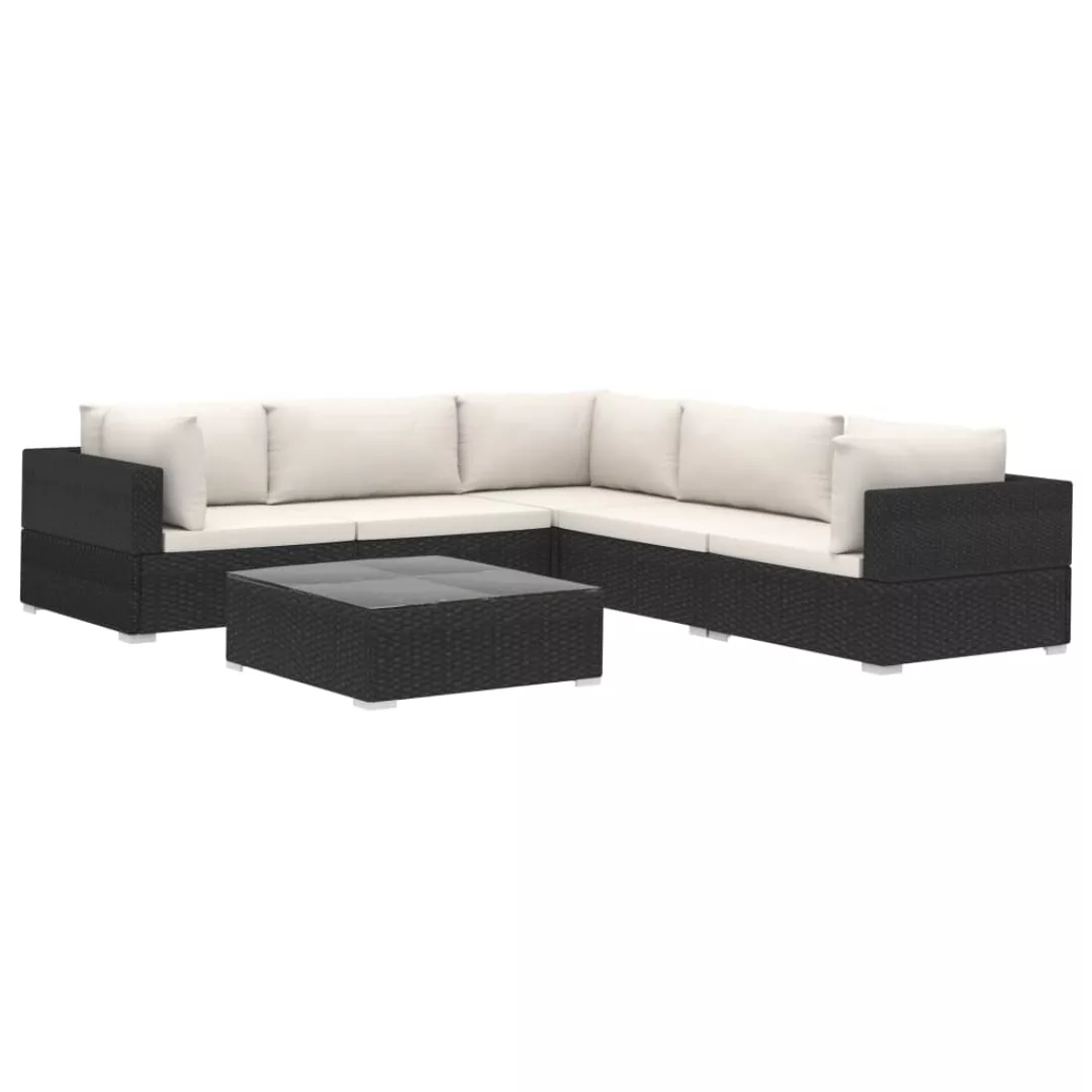 6-tlg. Garten-lounge-set Mit Auflagen Poly Rattan Schwarz günstig online kaufen