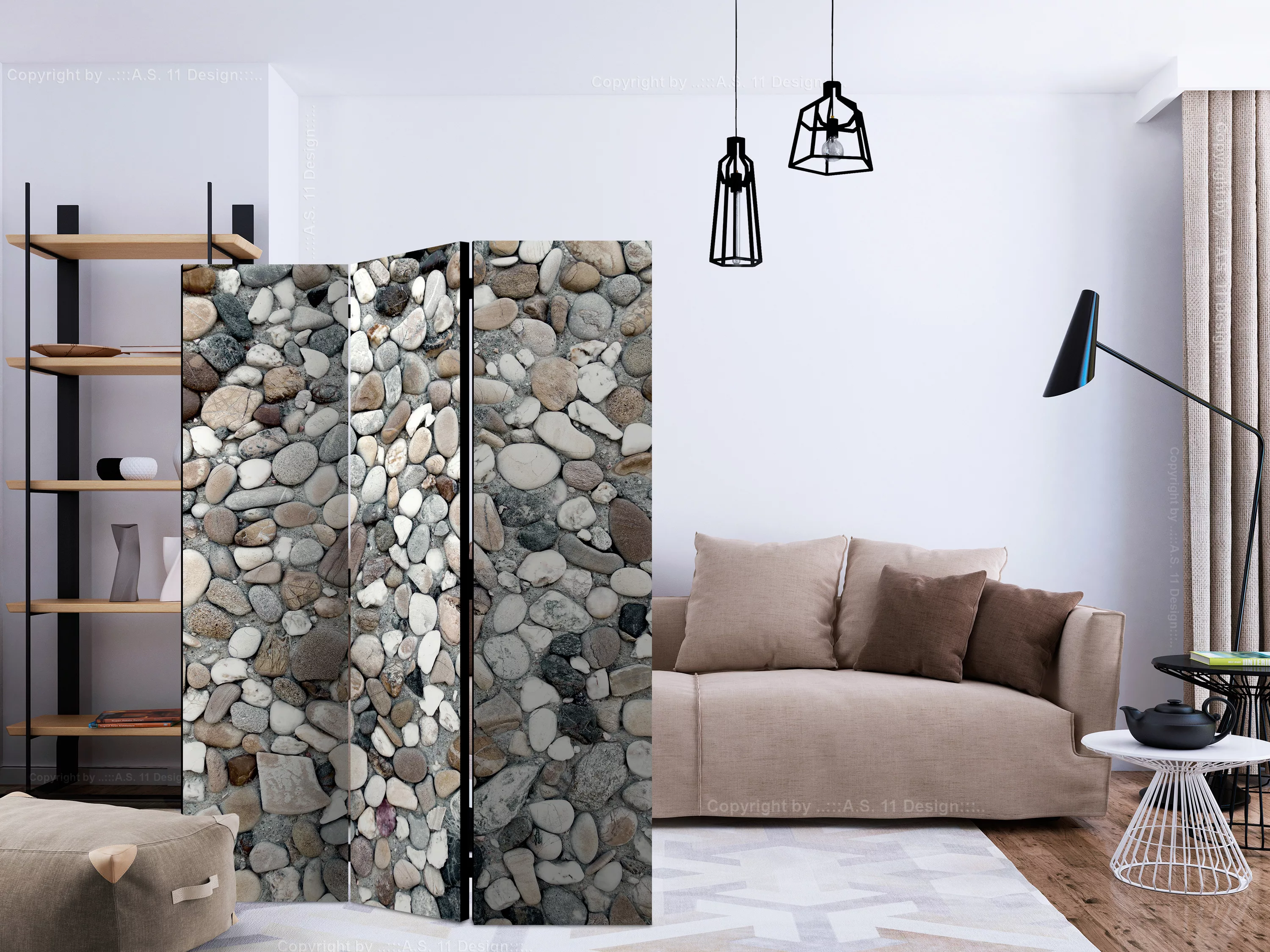 3-teiliges Paravent - Beach Pebbles [room Dividers] günstig online kaufen