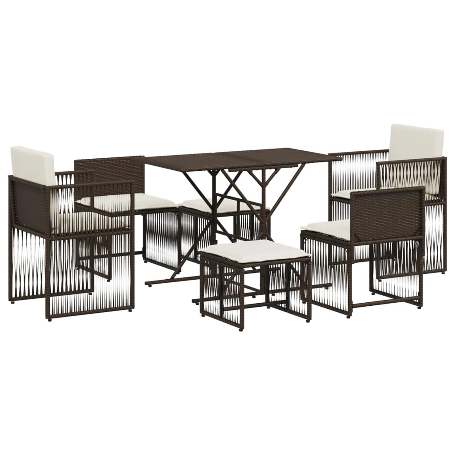 vidaXL 7-Tlg Garten-Essgruppe mit Kissen Braun Poly Rattan 369010 günstig online kaufen