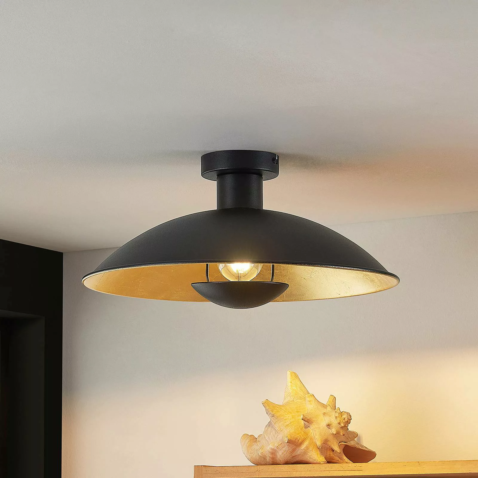 Lindby Deckenlampe Narisara, Ø 40 cm, E27, schwarz-gold günstig online kaufen