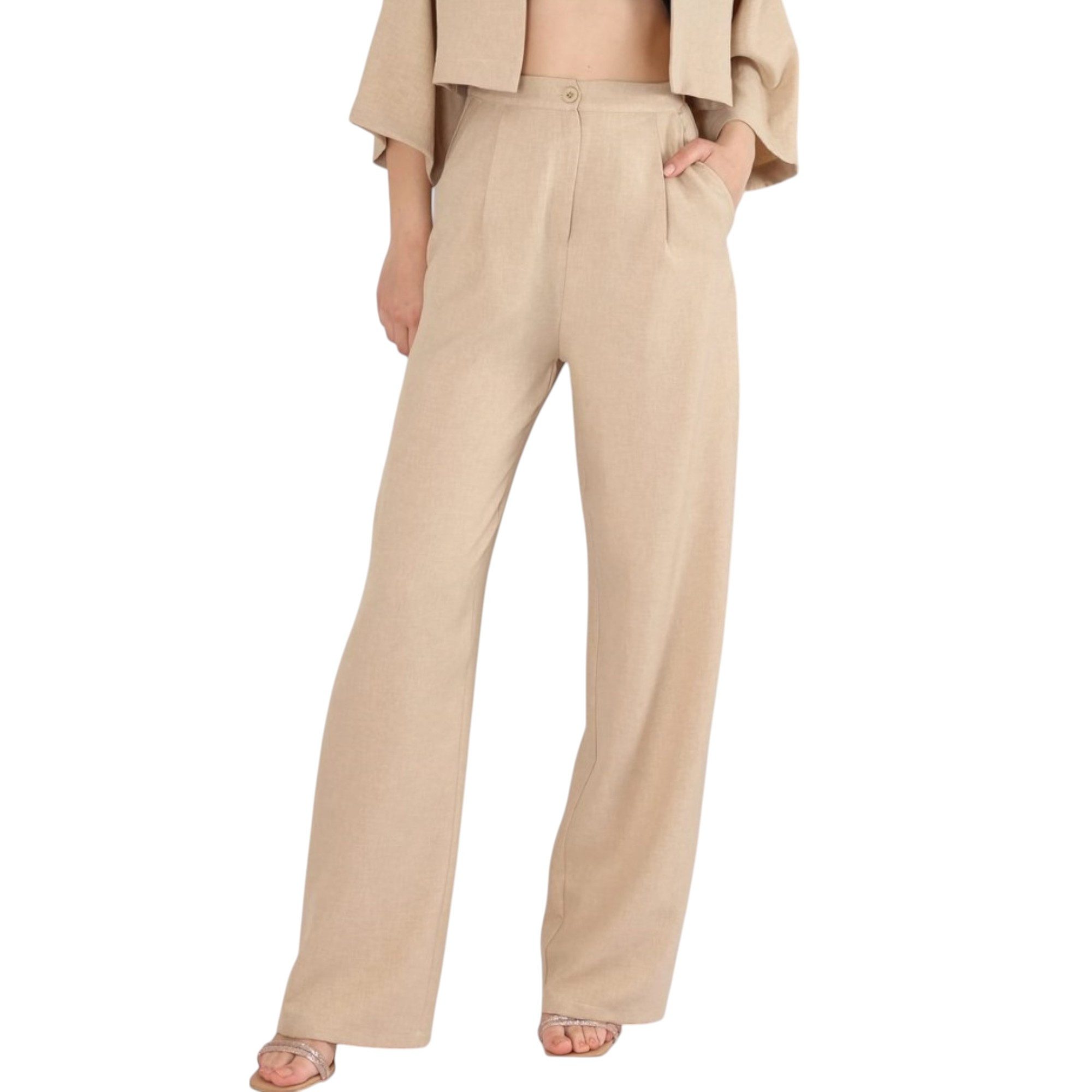 fashionshowcase Palazzohose Damen Stoffhose in Leinenoptik günstig online kaufen