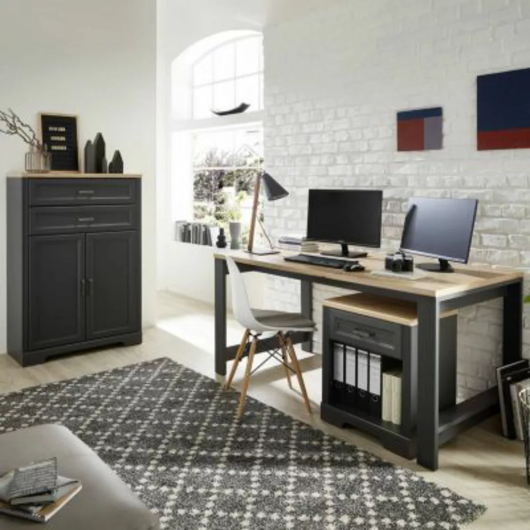 Lomadox Büro Set mit Schreibtisch 3-tlg. JÜLICH-36 in Graphit mit Artisan E günstig online kaufen