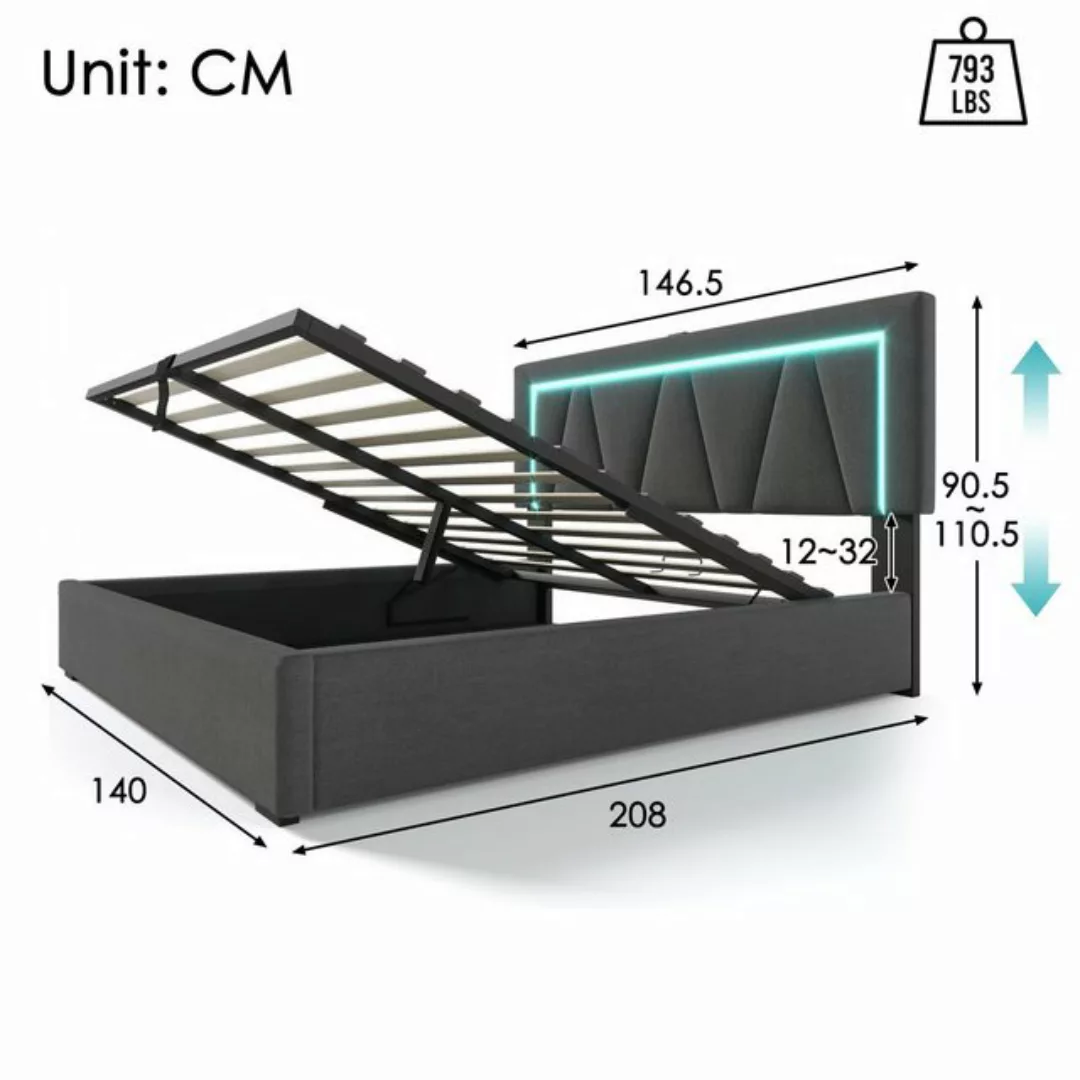 OKWISH Polsterbett Doppelbett (140 x 200 cm Inklusive-Matratze), LED Doppel günstig online kaufen