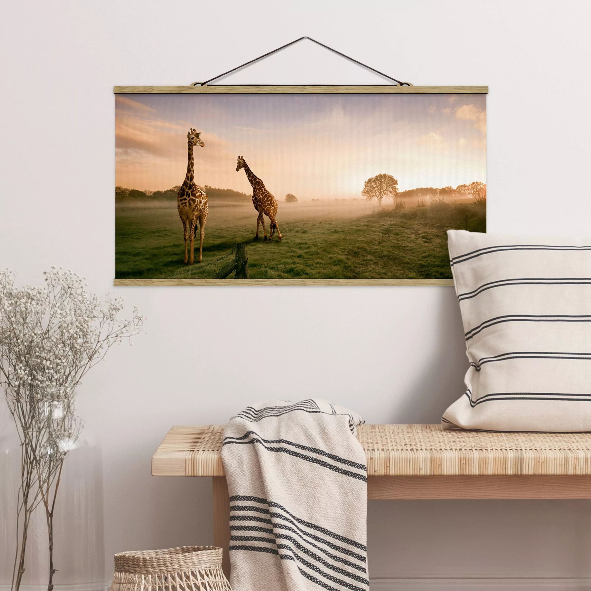 Stoffbild Tiere mit Posterleisten - Querformat Surreal Giraffes günstig online kaufen
