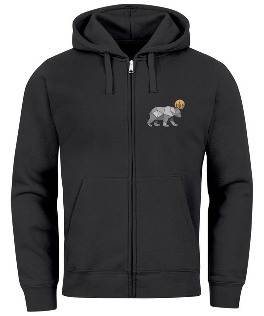 Neverless Sweatjacke Herren Sweatjacke mit Kapuze Polygon Print Bär Outdoor günstig online kaufen