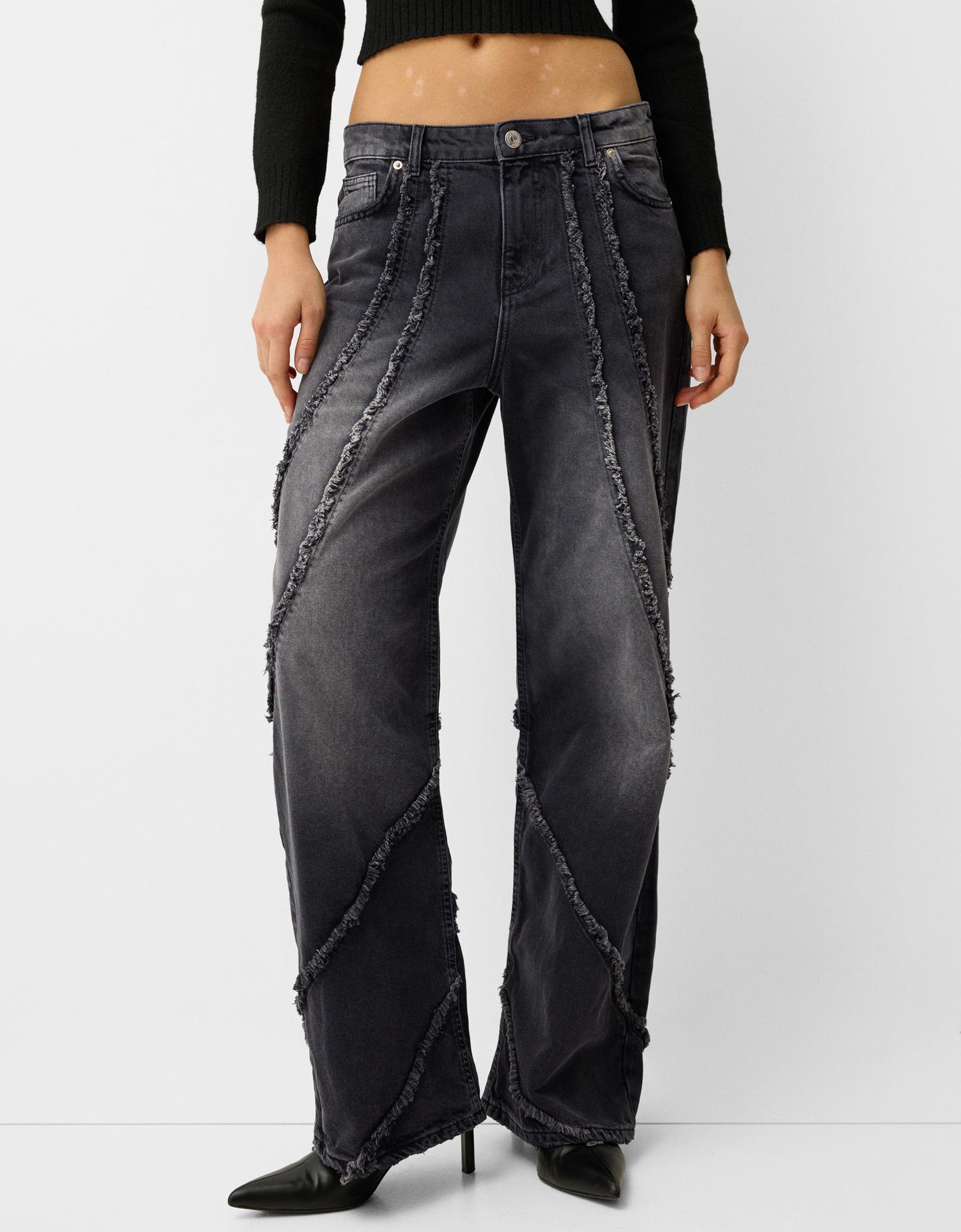 Bershka Jeans Im Baggy-Hosen-Stil Mit Fransen Damen 32 Schwarz günstig online kaufen