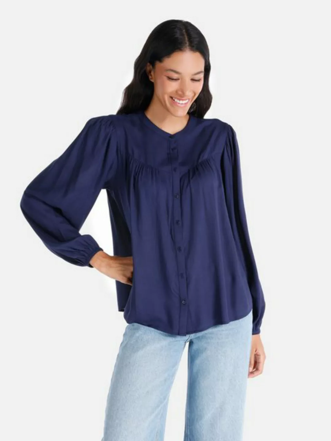 Colins Klassische Bluse Marineblaues Damen-Langarmshirt mit regulärer Passf günstig online kaufen