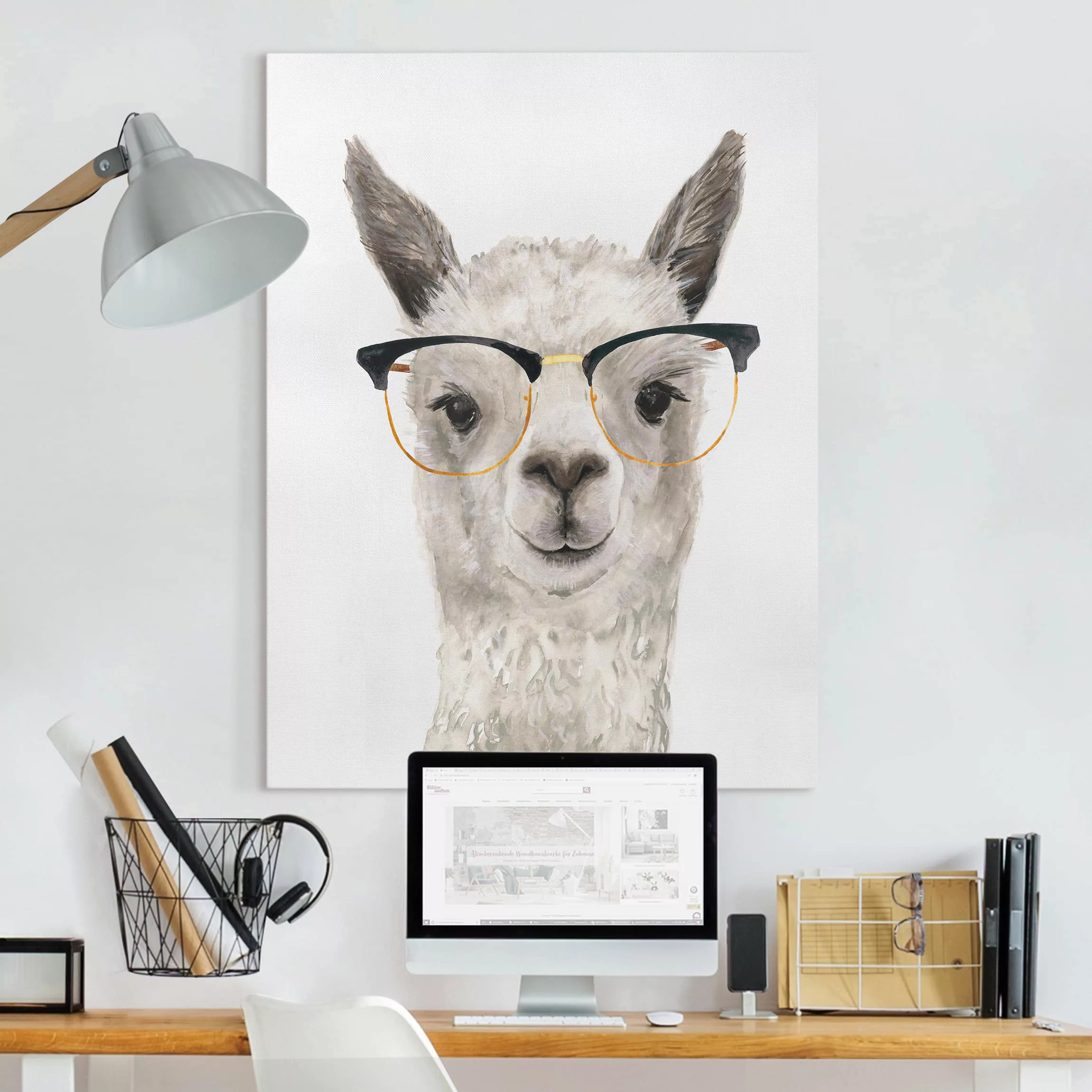 Leinwandbild Kinderzimmer - Hochformat Hippes Lama mit Brille I günstig online kaufen
