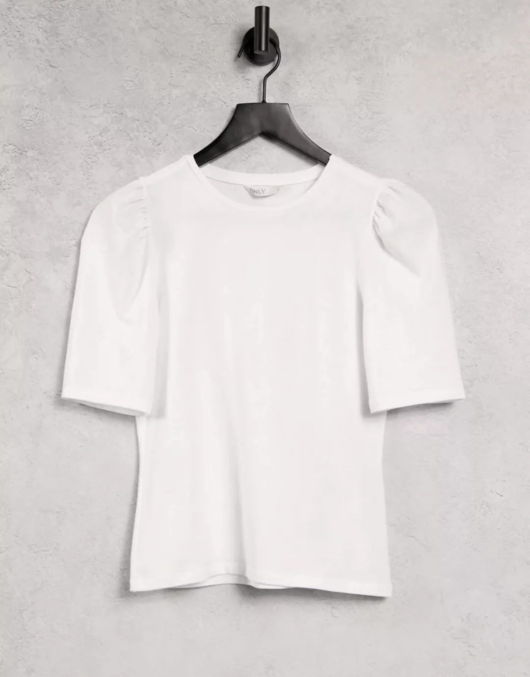 Only – Weißes T-Shirt aus Bio-Baumwolle mit kurzen, gerafften Ärmeln günstig online kaufen