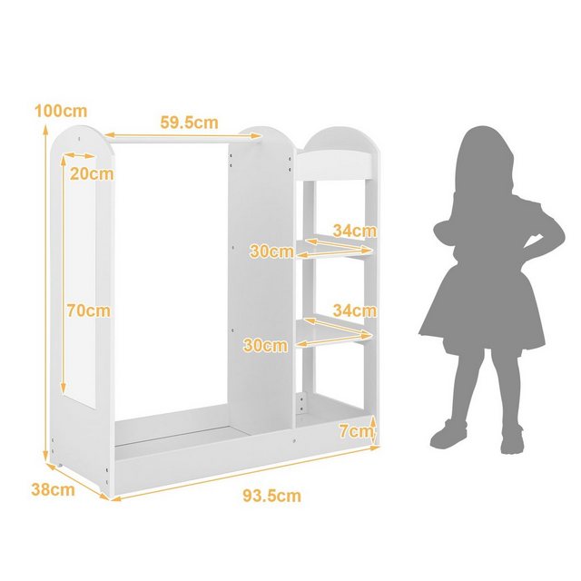 COSTWAY Kleiderschrank Kinderkleiderschrank mit Spiegel, aus Holz günstig online kaufen