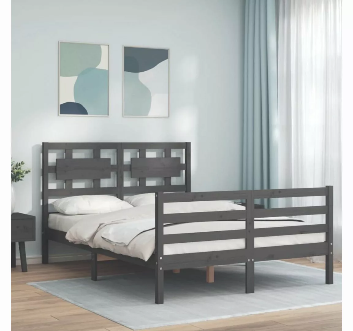 furnicato Bett Massivholzbett mit Kopfteil Grau 140x190 cm günstig online kaufen