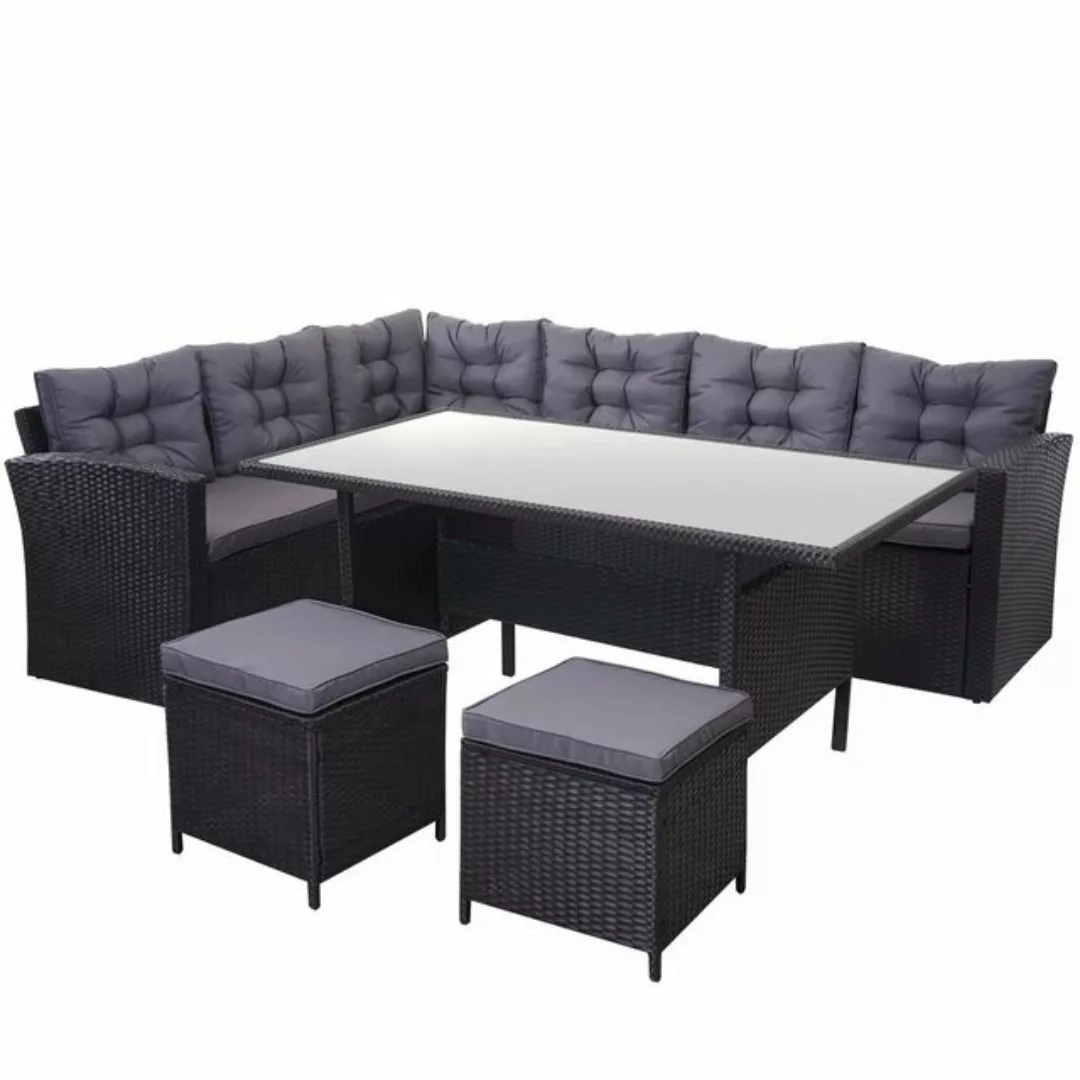 MCW Poly-Rattan-Garnitur A29 mit 2x Hocker Kissen Dunkelgrau mit 2x Hocker günstig online kaufen