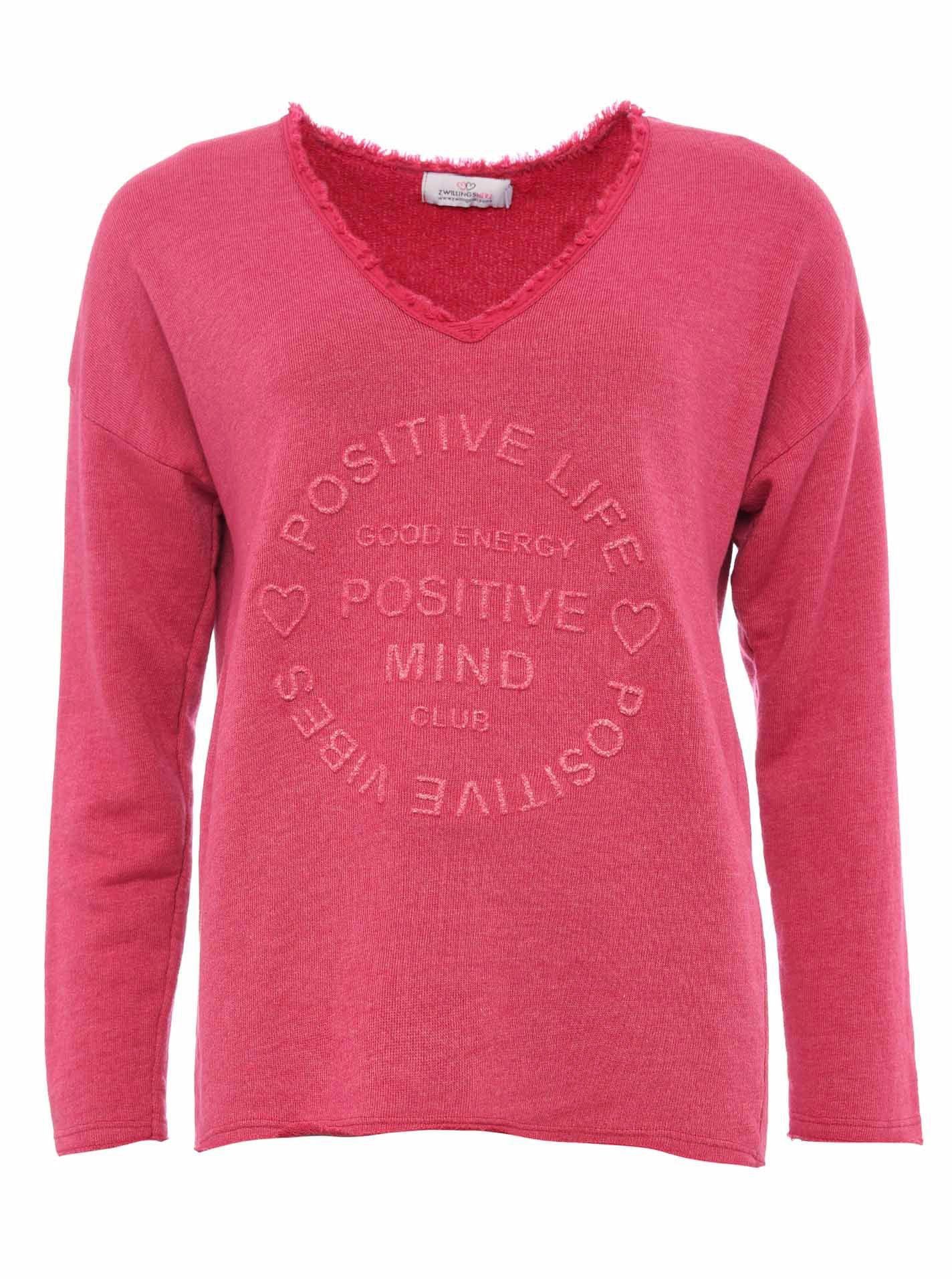 Zwillingsherz Sweatshirt ausgefranster V-Ausschnitt, Vintage Look, günstig online kaufen