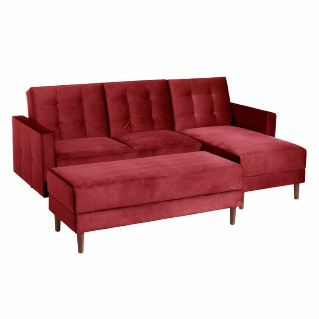 58 aufm Kessel Sofa mit Hocker Kacha Bezug Samtvelours Esche natur / rot 23 günstig online kaufen