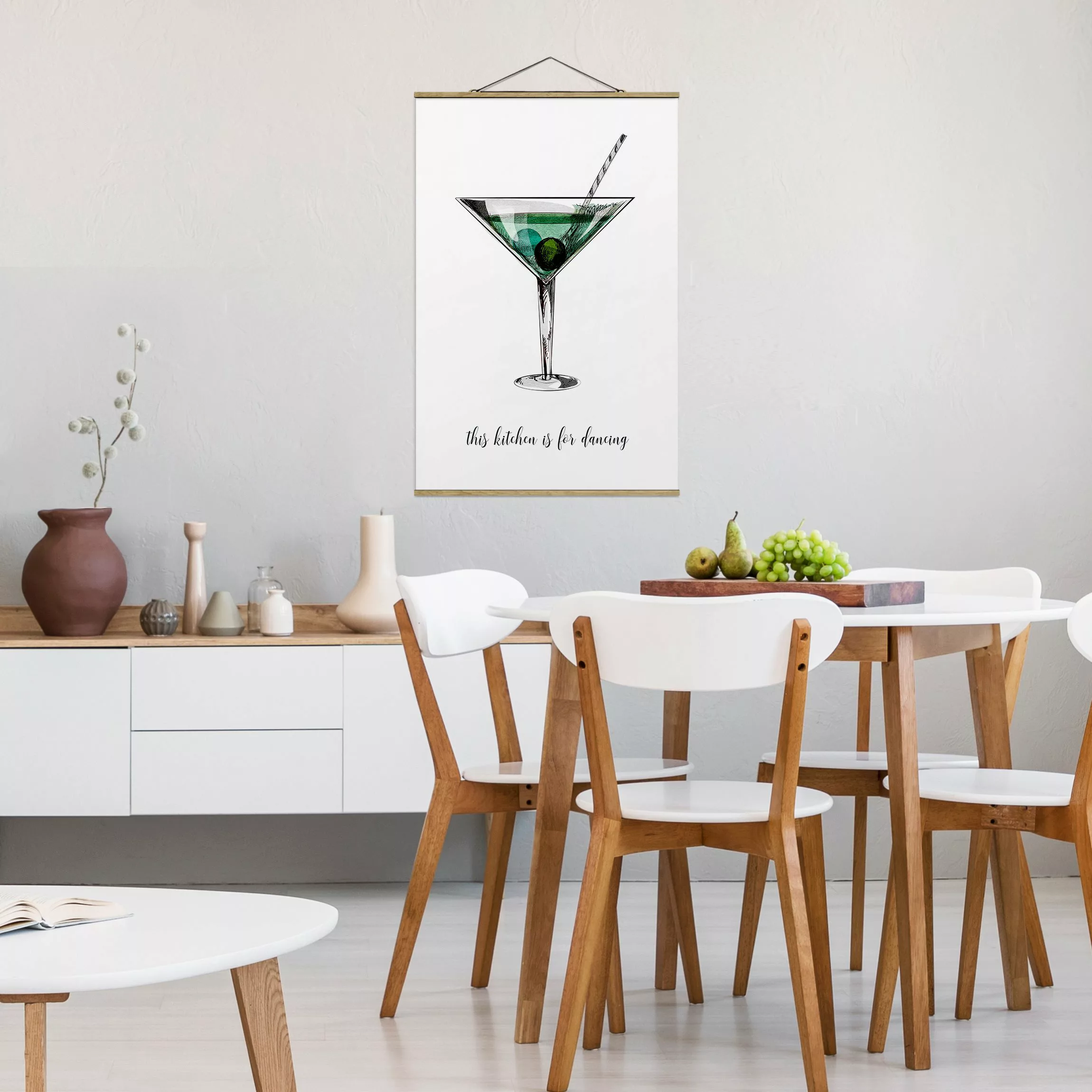 Stoffbild mit Posterleisten Kitchen is for Dancing - Zeichnung günstig online kaufen