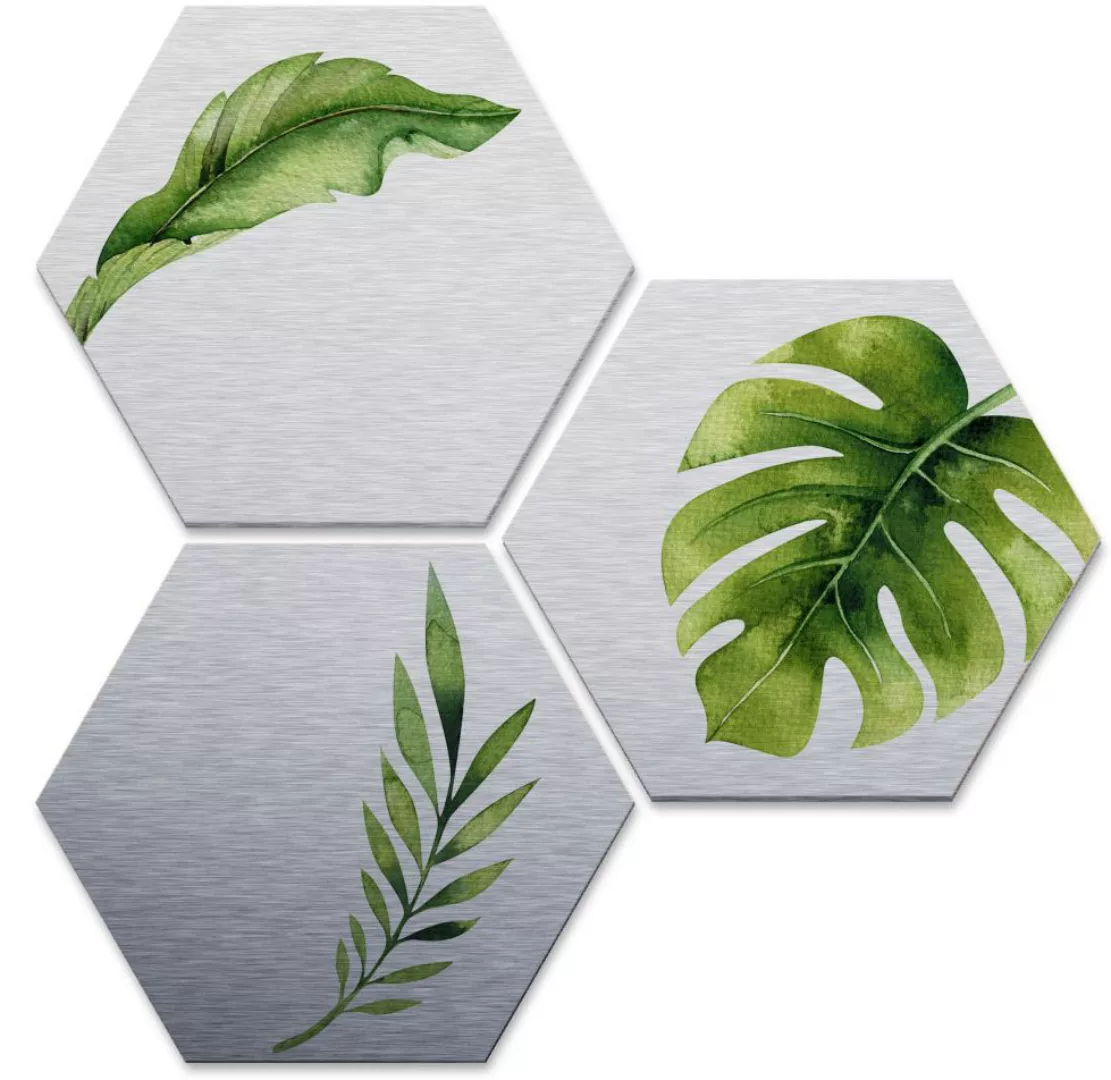 Wall-Art Mehrteilige Bilder »Silber Effekt Dschungel Set«, Obst, (Set, 3 St günstig online kaufen