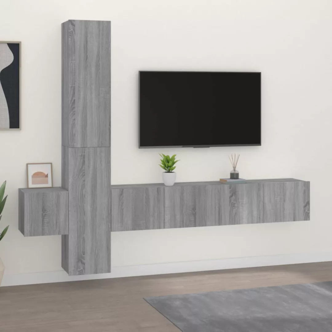 vidaXL Schrankmodule 5-tlg. TV-Schrank-Set Grau Sonoma Holzwerkstoff günstig online kaufen