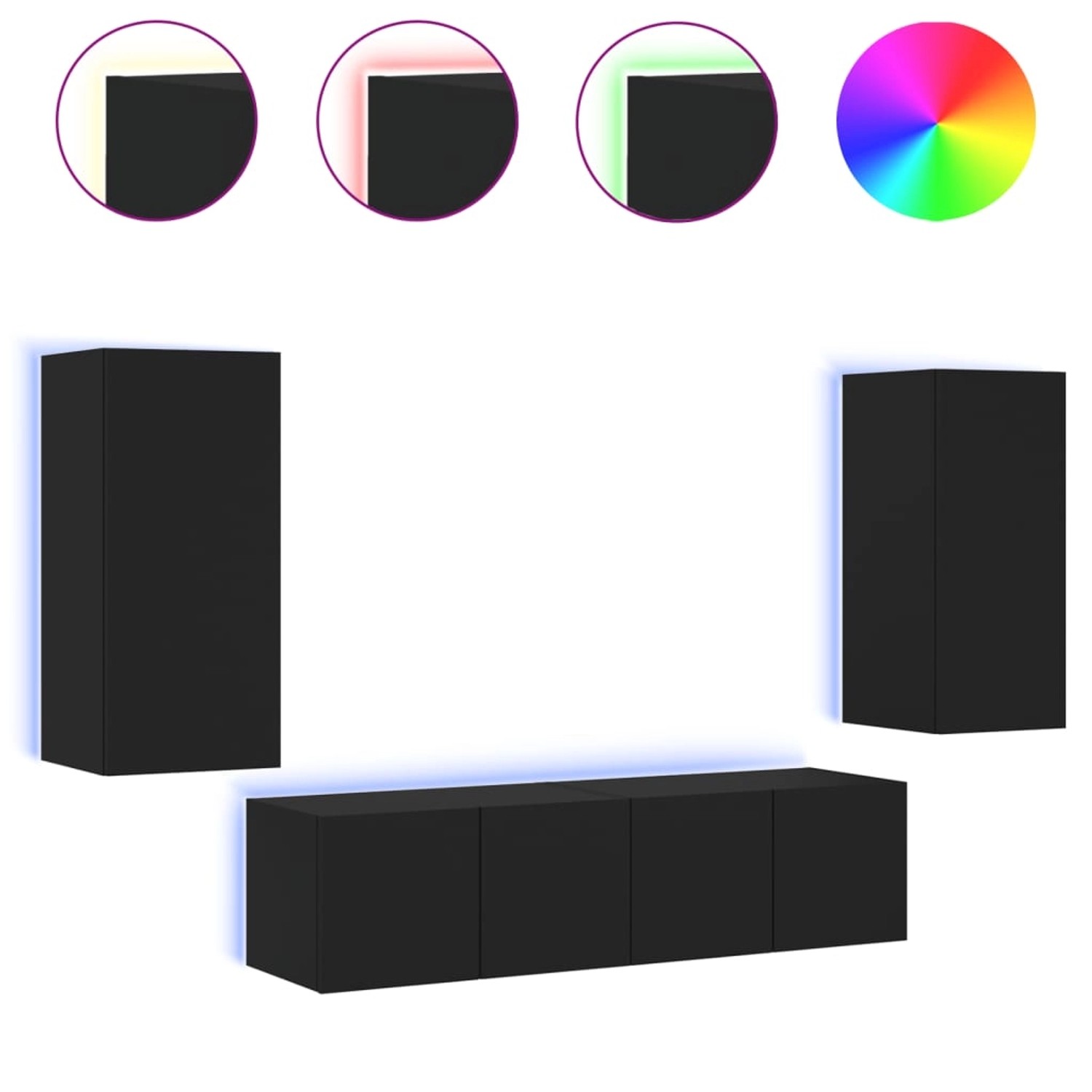 VidaXL 4-tlg. Wohnwand mit LED-Beleuchtung Schwarz Holzwerkstoff  Modell 6 günstig online kaufen