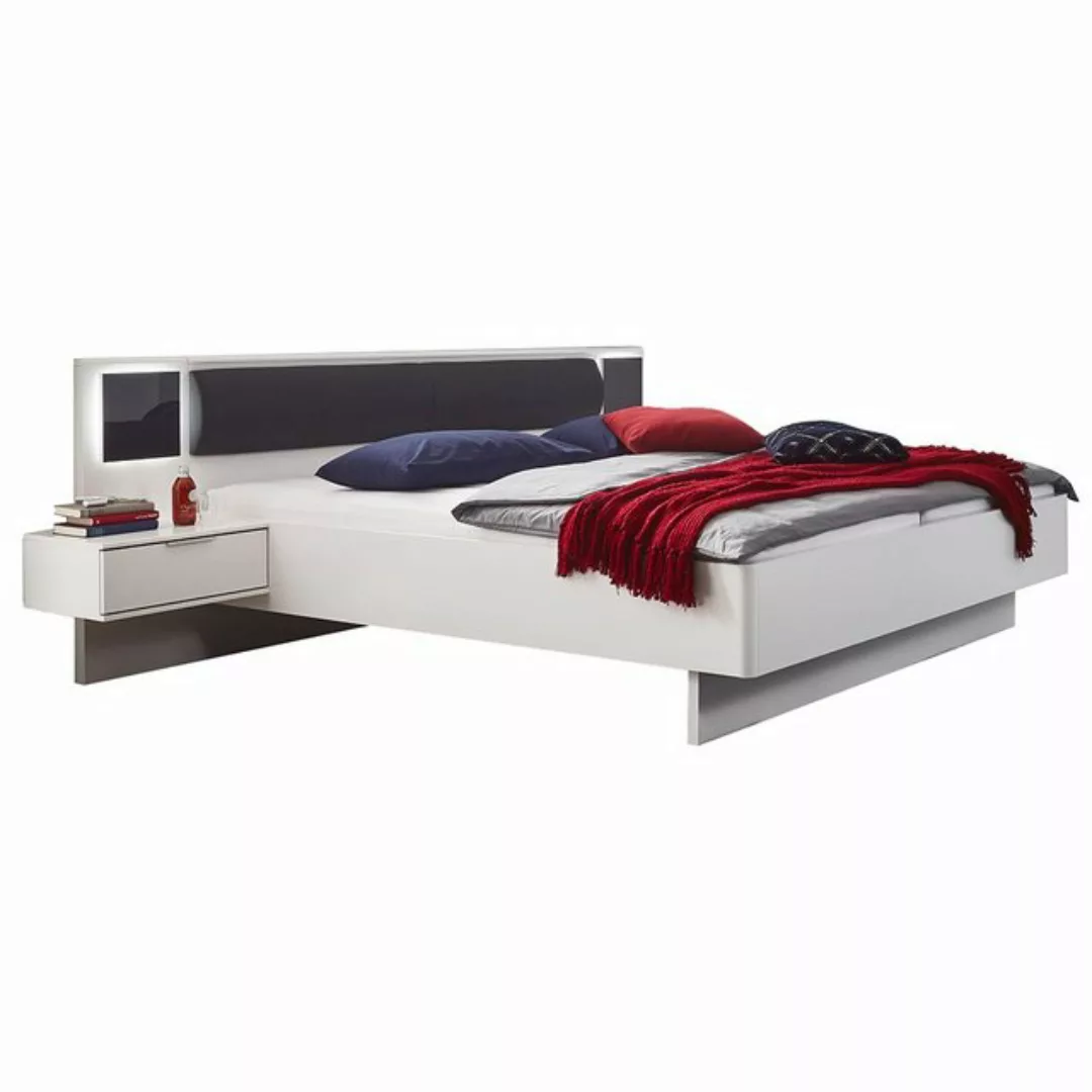 Doppelbett 180cm mit Nachtschränken, Beleuchtung und Polsterkopfteil, weiß günstig online kaufen